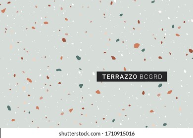 Terrazzo modern print background. Different shapes seamless pattern. Natural stone, granite, marble texture. Colorful trendy palette. Vector illustration.