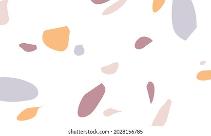 Terrazzo modern vector seamless pattern. Granite fragments, irregular shapes abstract backdrop. Chaotic mosaic small pieces on white background. Stones texture. Marble textile, tile design.