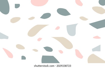 Terrazzo modern vector seamless pattern. Granite fragments, irregular shapes abstract backdrop. Chaotic mosaic small pieces on white background. Stones texture. Marble textile, tile design.