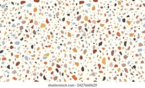 Terrazzo Mosaik Muster, Terazzo Marmor Bodenfliese, Terazo Textur nahtloser Hintergrund. Vektor-Terrazzo-Fliesenmuster mit abstrakter Steinstruktur, Farbquarz, Granit und Glasfragmente Hintergrund