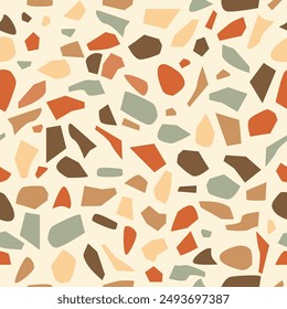 Terrazzo mosaic seamless pattern autumn warm beige natural earthy wallpaper tile design illustration artistic abstract backdrop background colorful 
