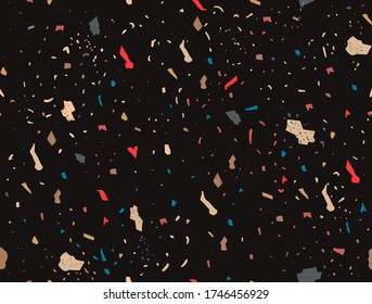 Terrazzo pattern. Abstract vector black seamless background with small stone texture. Marble stone texture for floor tile design. Venetian scandinavian terrazzo floor. Pattern backdrop. Fashion print