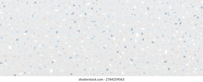 Terrazzo pattern floor with marble chips, stone fragments and elegant mosaic texture, realistic vector background. Modern interior design in classic terazzo style with white, blue and beige particles