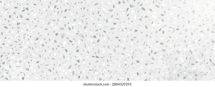 Terrazzo pattern floor with marble chips, stone fragments and elegant mosaic texture, realistic vector background. Modern interior design in classic terazzo style with white and grey particles