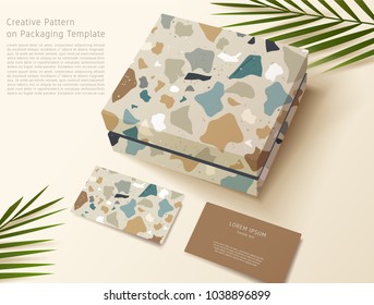 Terrazzo Pattern on Packaging Template : Gift Box and Business Card : Vector Illustration