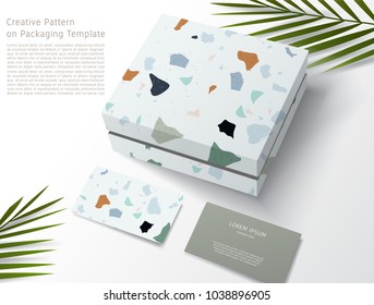 Terrazzo Pattern on Packaging Template : Gift Box and Business Card : Vector Illustration