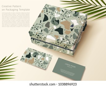 Terrazzo Pattern on Packaging Template : Gift Box and Business Card : Vector Illustration
