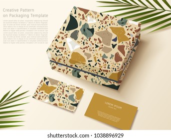 Terrazzo Pattern on Packaging Template : Gift Box and Business Card : Vector Illustration