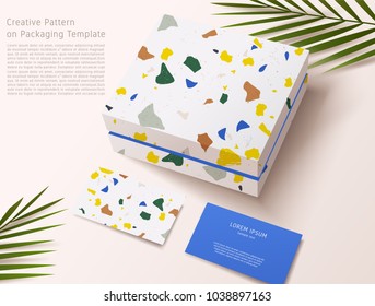 Terrazzo Pattern on Packaging Template : Gift Box and Business Card : Vector Illustration