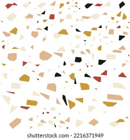 terrazzo pattern vector hand crafted pattern. Realistic vector texture of mosaic floor with natural stones, granite, marble, colorful glass, concrete. Granite and quartz rocks and sprinkles mix