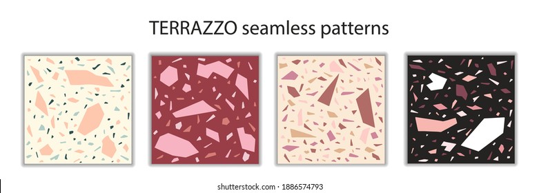 Terrazzo patterns in decorative style - pale pink, pistachio, navy blue.