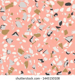 Terrazzo pink flooring, seamless pink pattern texture. Abstract vector background design for print on floor, wall, tile or textile