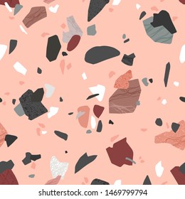 Terrazzo polished stone trendy vector abstract background. Italian and classic venetian style. Seamless pattern for home decore, textile, wallpaper, tile, wrapping