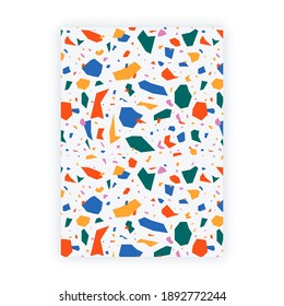 Terrazzo poster. Abstract art background. Stone pieces texture. Creative marble cover card design, shopping sale banner vector template