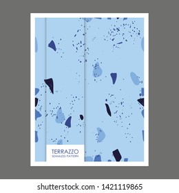 Terrazzo purple blue poster pattern design. Abstract background pastel color wallpaper vector.