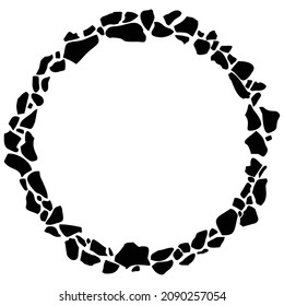 Terrazzo round frame, with empty space for text. Abstract circular border made of black stones. Monochrome background. Vector illustration