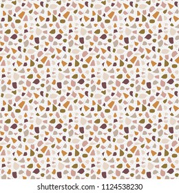 Terrazzo seamless pattern. Abstract background with chaotic stains. Vector repeating wallpaper.