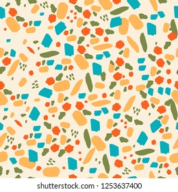 Terrazzo seamless pattern. Abstract geometric print. Vector hand drawn illustration.