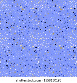 Terrazzo Seamless pattern abstract texture, traditional geometric flooring material, chips of marble granite. pastel colors on blue background Can be used for Gift wrap, fabrics, wallpapers. Vector