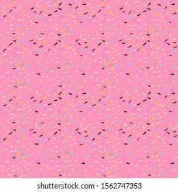 Terrazzo Seamless pattern abstract texture, traditional geometric flooring material, chips of marble granite. pastel colors on pink background Can be used for Gift wrap, fabrics, wallpapers. Vector