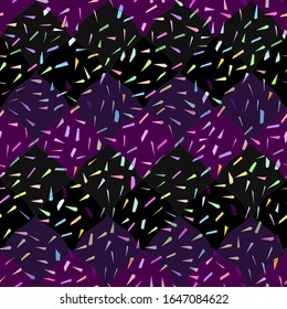 Terrazzo Seamless pattern abstract texture, traditional geometric flooring material, chips of marble granite. pink black blue purple background Can be used for Gift wrap fabrics, wallpapers. Vector