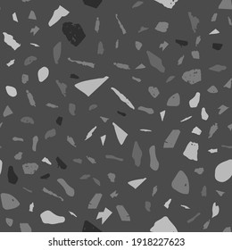 Terrazzo seamless pattern. Black and white classic flooring texture. Bold background made of natural stones, granite, quartz, marble, and concrete. Magnetic seamless terrazzo.