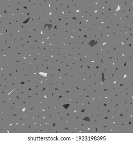 Patrón ininterrumpido de Terrazzo. Textura clásica del suelo en blanco y negro. Fondo de piedra natural, granito, cuarzo, mármol y hormigón. Bonito terrazo sin costura.