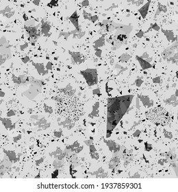Terrazzo nahtloses Muster. Schwarz-Weiß-Bodenstruktur. Charmanter Hintergrund aus Natursteinen, Granit, Quarz, Marmor und Beton. Gutes Aussehen nahtlose Terrazzo.