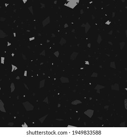 Terrazzo seamless pattern. Black and white classic flooring texture. Bold background made of natural stones, granite, quartz, marble, and concrete. Interesting seamless terrazzo.