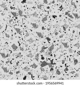 Patrón ininterrumpido de Terrazzo. Textura clásica del suelo en blanco y negro. El entorno es encantador, con piedras naturales, granito, cuarzo, mármol y hormigón. Un magnífico terrazo sin costura.
