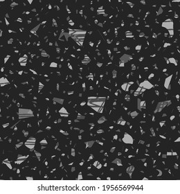 Terrazzo seamless pattern. Black and white classic flooring texture. Charming background made of natural stones, granite, quartz, marble, and concrete. Fine seamless terrazzo.