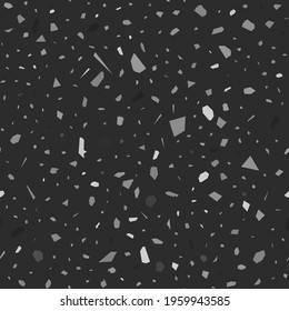 Terrazzo seamless pattern. Black and white classic flooring texture. Bold background made of natural stones, granite, quartz, marble, and concrete. Memorable seamless terrazzo.