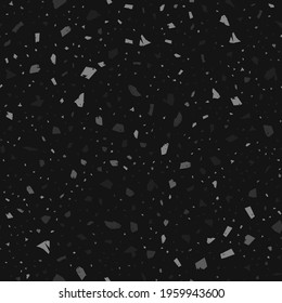 Terrazzo seamless pattern. Black and white classic flooring texture. Bold background made of natural stones, granite, quartz, marble, and concrete. Juicy seamless terrazzo.