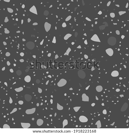 Terrazzo seamless pattern. Black and white classic flooring texture. Bold background made of natural stones, granite, quartz, marble, and concrete. Marvelous seamless terrazzo.