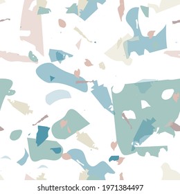 Terrazzo seamless pattern. Blue classic flooring texture. Terrazzo  seamless pattern in cool colors.  Background made of natural stones, granite, quartz, marble, concrete. 