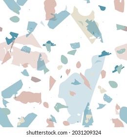 Terrazzo seamless pattern. Blue classic flooring texture. Terrazzo  seamless pattern in cool colors.  Background made of natural stones, granite, quartz, marble, concrete. 