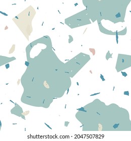 Terrazzo seamless pattern. Blue classic flooring texture. Terrazzo  seamless pattern in cool colors.  Background made of natural stones, granite, quartz, marble, concrete. 