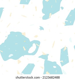 Terrazzo seamless pattern. Blue classic flooring texture. Terrazzo  seamless pattern in cool colors.  Background made of natural stones, granite, quartz, marble, concrete. 