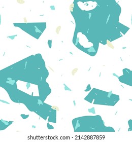 Terrazzo seamless pattern. Blue classic flooring texture. Background made of natural stones, granite, quartz, marble, concrete.  Terrazzo  seamless pattern in cool colors. 