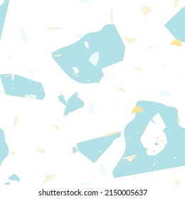 Terrazzo seamless pattern. Blue classic flooring texture. Background made of natural stones, granite, quartz, marble, concrete. Terrazzo seamless pattern in cool colors.