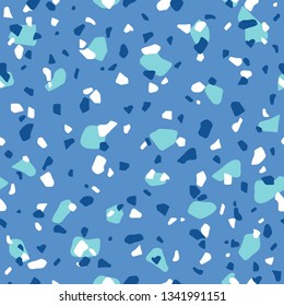 Terrazzo seamless pattern in Blue, Cyan and White. Perfect for wallpaper, gift paper, colorful background