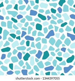 Terrazzo seamless pattern in Blue, Green, Turquoise and White. Perfect for wallpaper, gift paper, colorful background