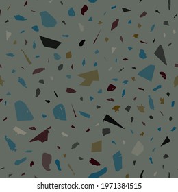 Terrazzo seamless pattern. Brown classic flooring texture. Bold background made of natural stones, granite, quartz, marble, and concrete. Surprising seamless terrazzo.