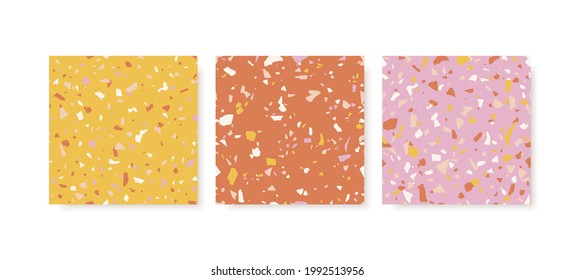 Terrazzo seamless pattern collection. Marble vector background set. Rock textures.