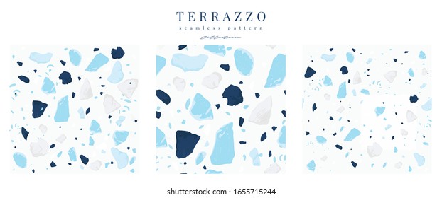 Terrazzo seamless pattern collection. Trendy composite stone texture, wallpaper,packaging,fabric design, notebook cover.