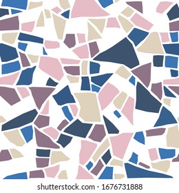 Terrazzo seamless pattern. Colored stones. Vector abstract colorful background with chaotic polished pebble. Marble texture in pastel colors.
