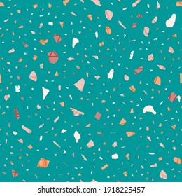 Terrazzo seamless pattern. Colorful classic flooring texture. Charming background made of natural stones, granite, quartz, marble, and concrete. Posh seamless terrazzo.