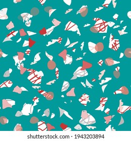 Terrazzo seamless pattern. Colorful classic flooring texture. Charming background made of natural stones, granite, quartz, marble, and concrete. Popular seamless terrazzo.