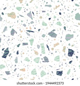 Patrón ininterrumpido de Terrazzo. Colorida textura clásica del suelo. El entorno es encantador, con piedras naturales, granito, cuarzo, mármol y hormigón. Majestuoso terrazo sin costura.