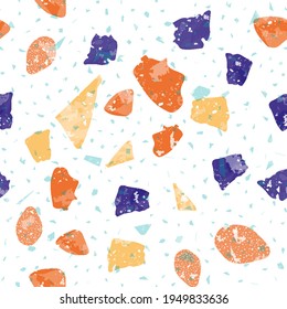 Terrazzo seamless pattern. Colorful classic flooring texture. Charming background made of natural stones, granite, quartz, marble, and concrete. Mind-blowing seamless terrazzo.